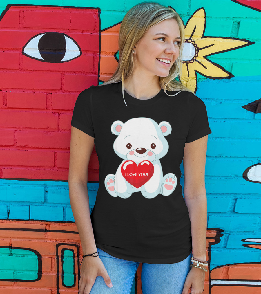 Polar Bear Holding Heart I Love You T-Shirt