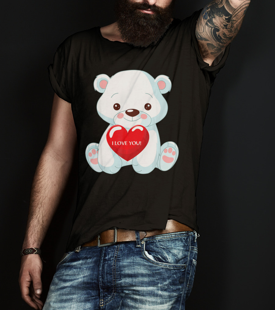 Polar Bear Holding Heart I Love You T-Shirt
