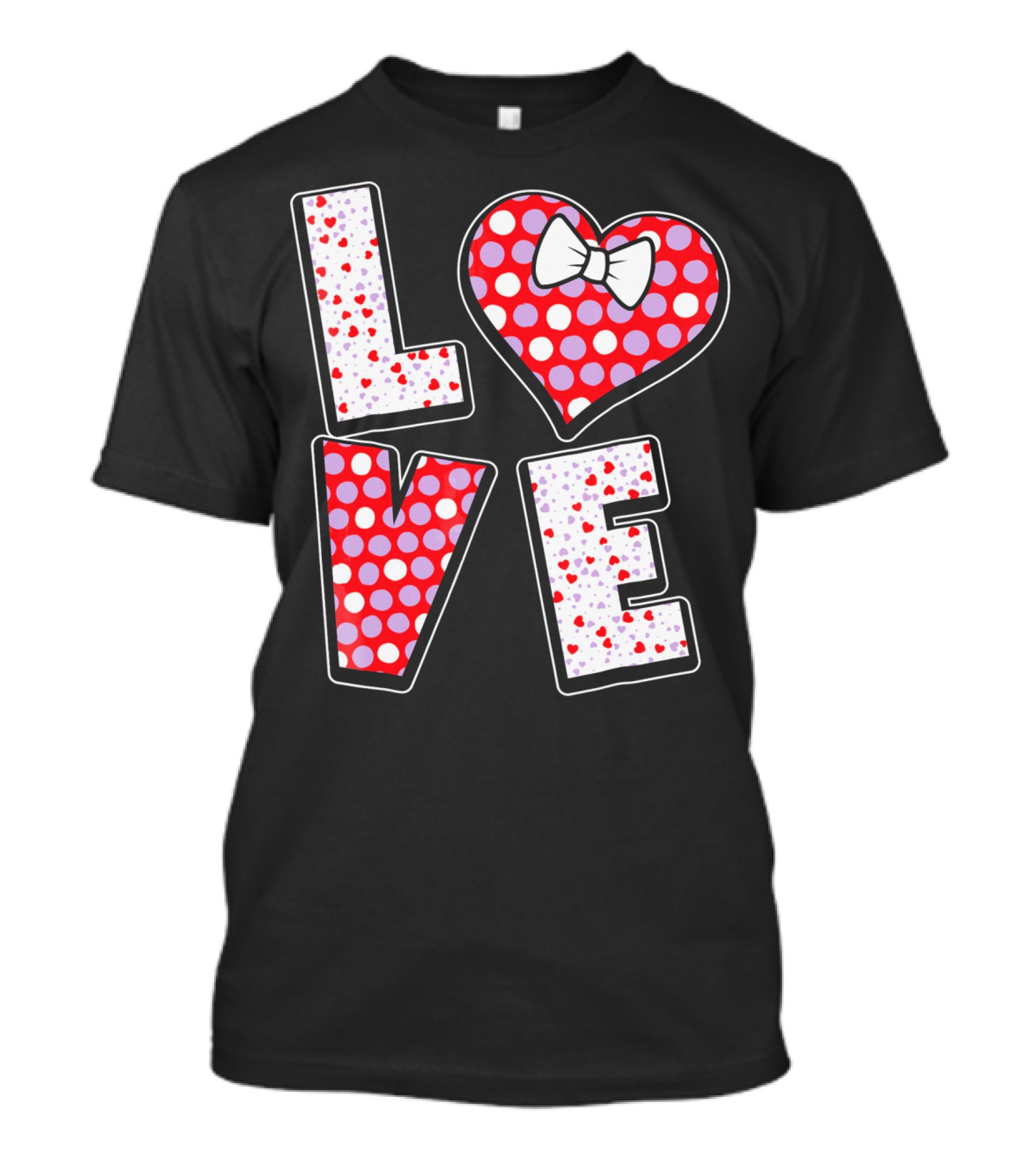 LOVE Polka Dot Heart Bow Tie Valentines T-Shirt