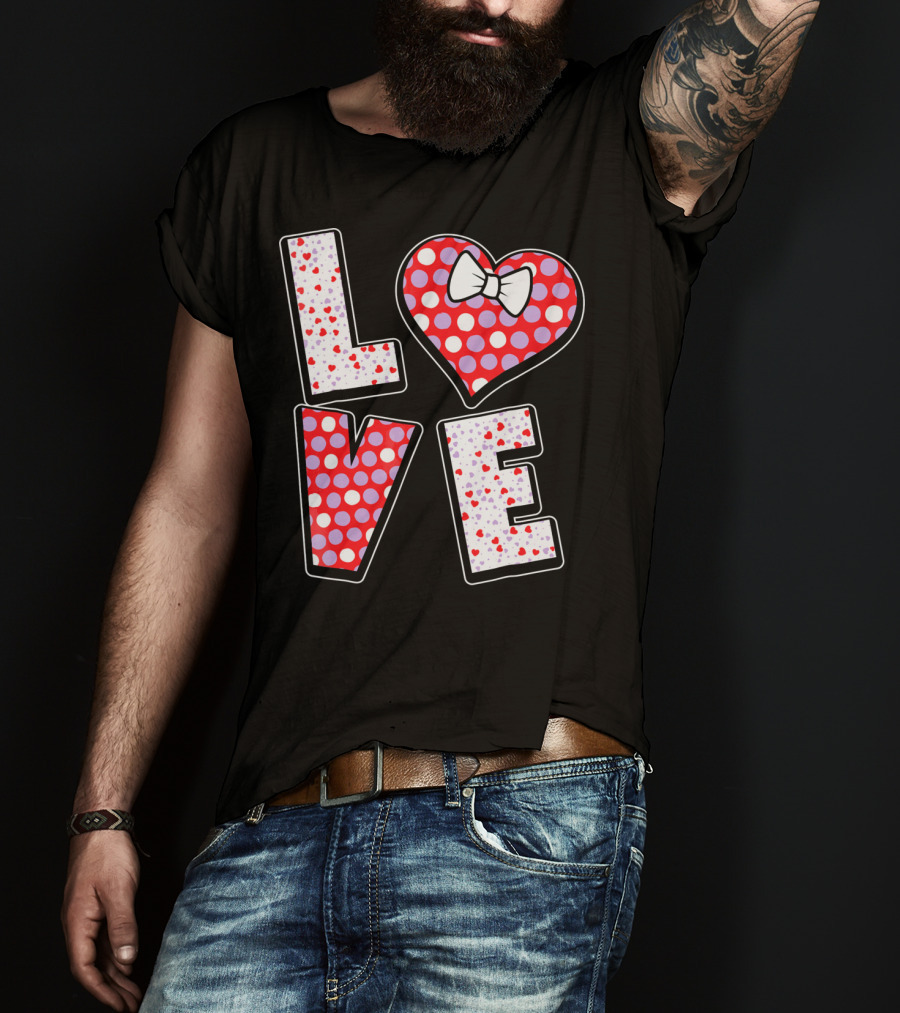 LOVE Polka Dot Heart Bow Tie Valentines T-Shirt
