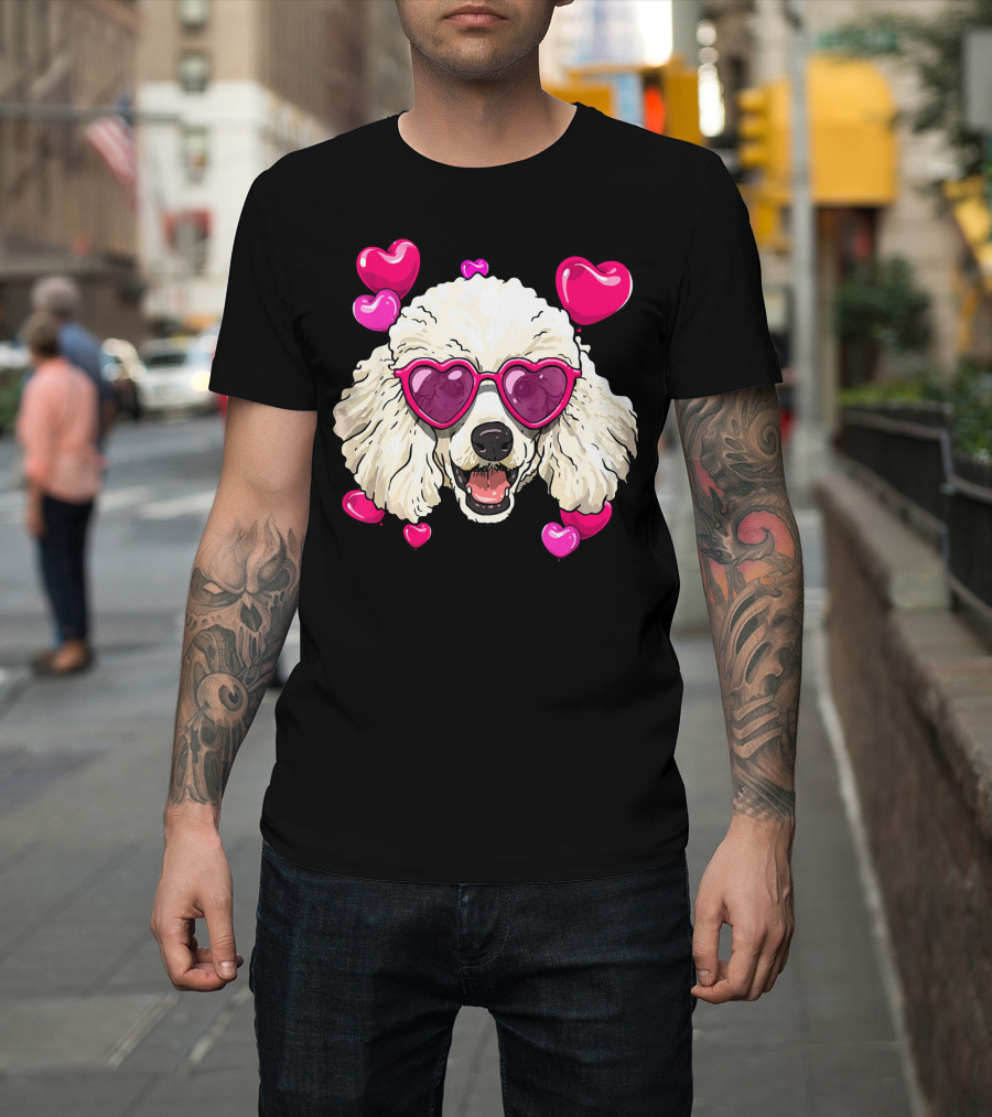 Poodle Valentines Day Heart Glasses Cute Dog T-Shirt
