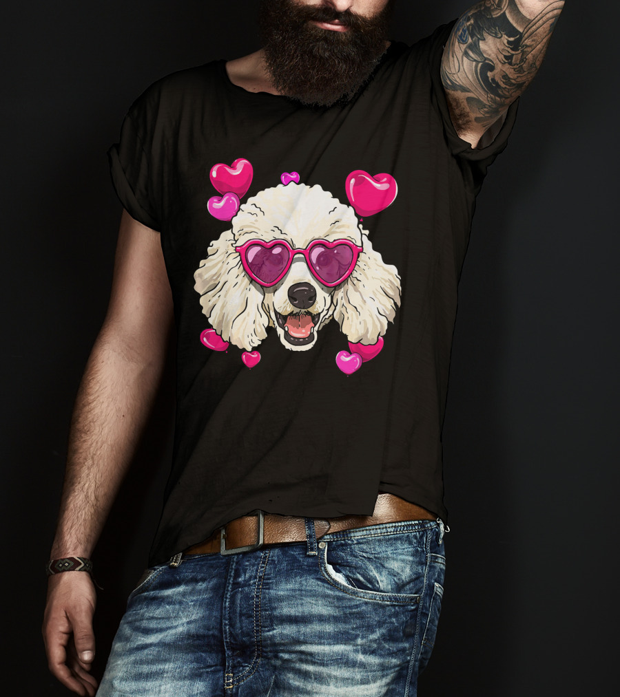 Poodle Valentines Day Heart Glasses Cute Dog T-Shirt