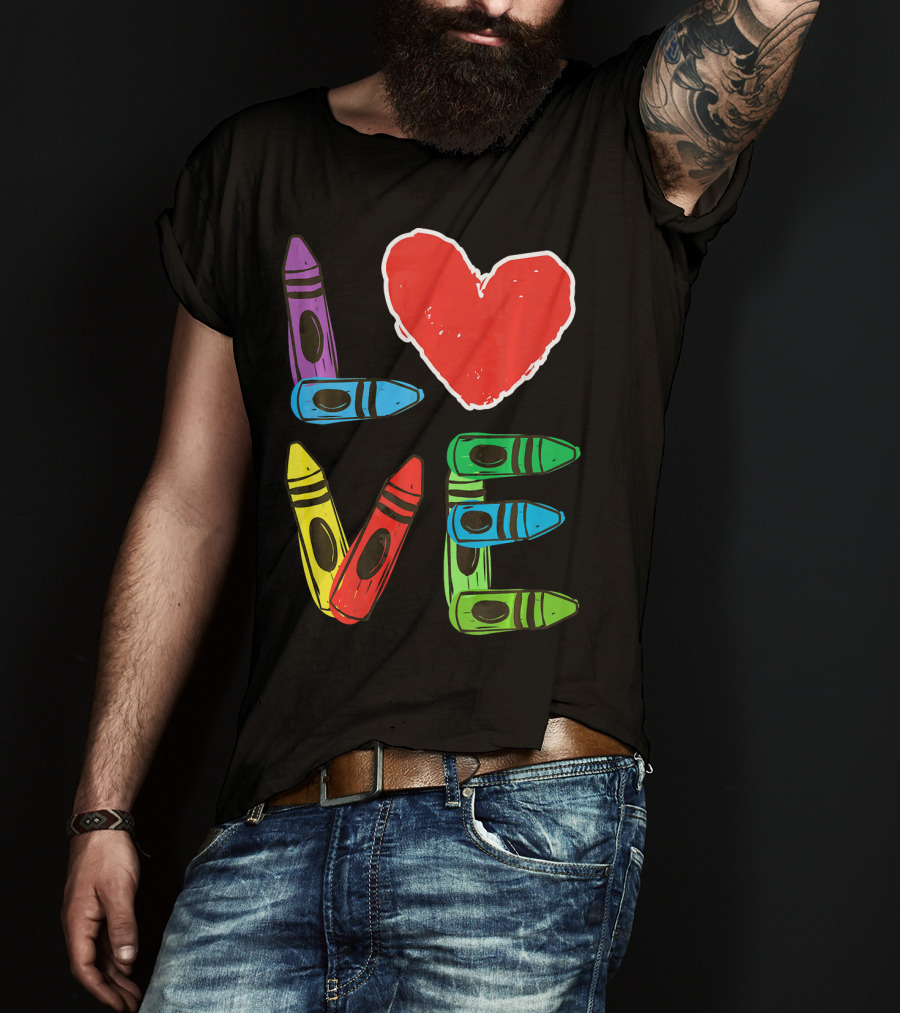 Love Crayon Heart Preschool Teacher Valentines Day T-Shirt