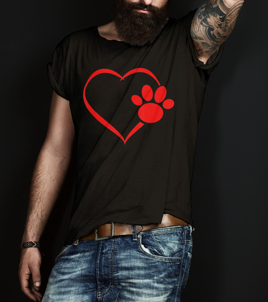 Red Heart Dog And Cat Paw Print Heart Va Love Pet Pawprint T-Shirt