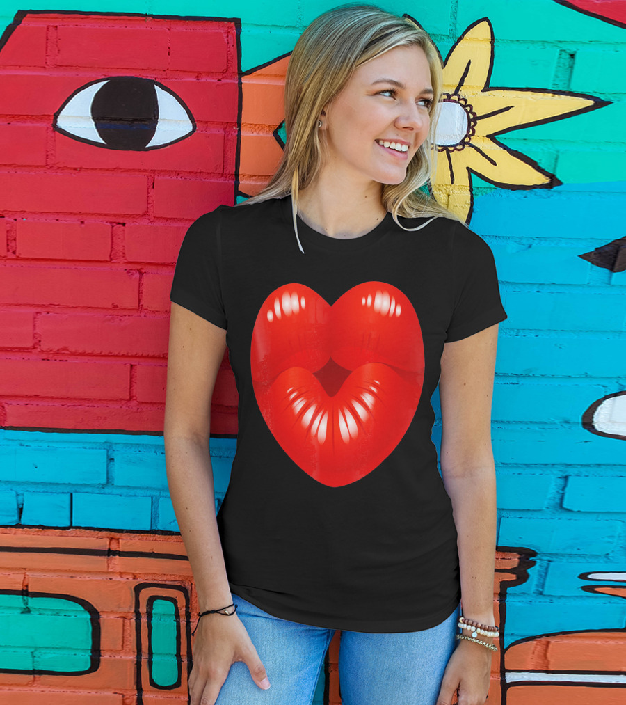 Red Lips Heart Kiss Kisses Valentine T-Shirt