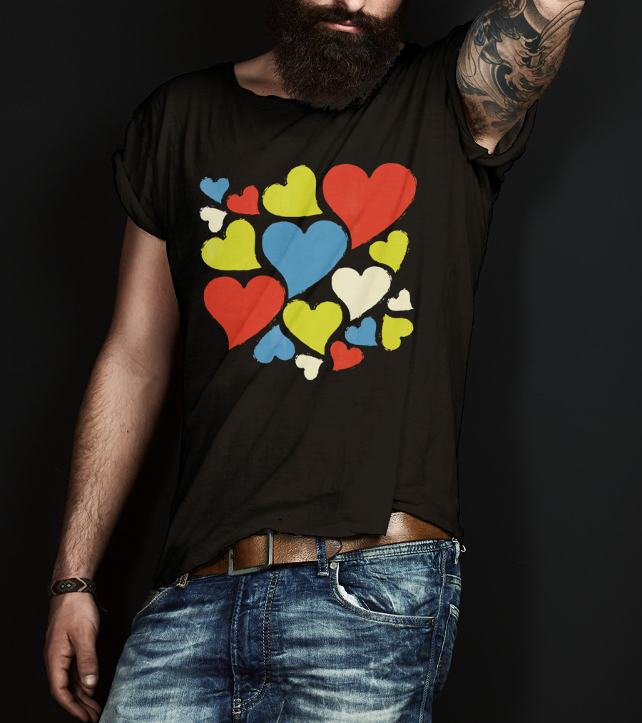 Retro Multicolor Hearts For Valentine's Day T-Shirt