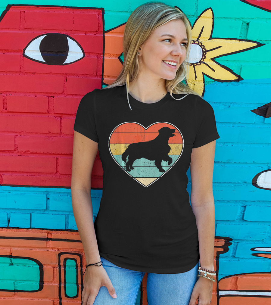 Retro Vintage Golden Retriever Silhouette Heart T-Shirt