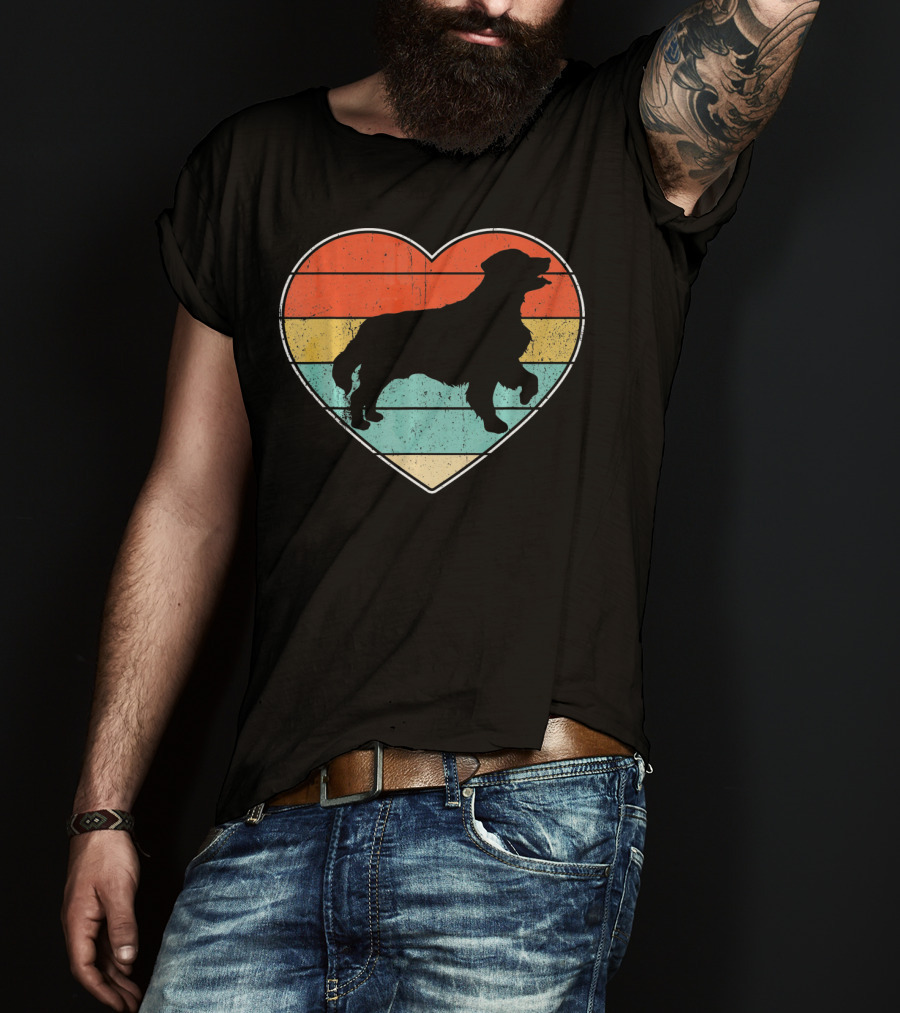 Retro Vintage Golden Retriever Silhouette Heart T-Shirt