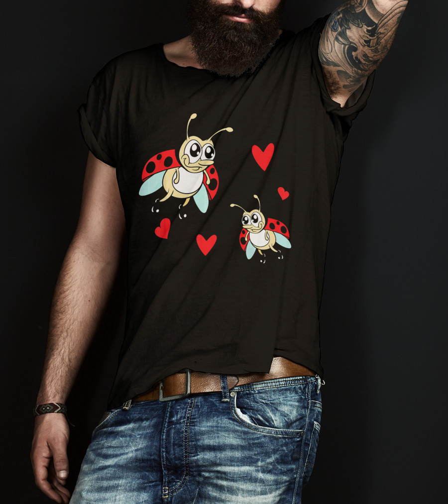 Romantic Valentine's Day Ladybug Couple With Hearts T-Shirt