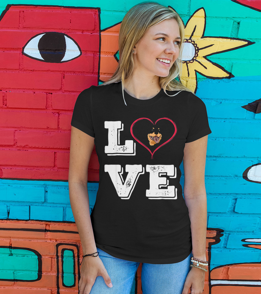 LOVE Rottweiler Lover Dog Heart Face T-Shirt