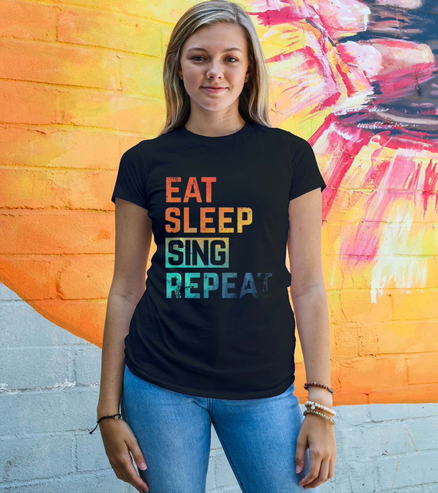 Eat Sleep Sing Repeat Watercolor Block Letters T-Shirt