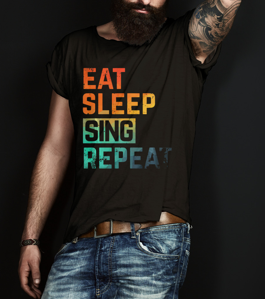 Eat Sleep Sing Repeat Watercolor Block Letters T-Shirt