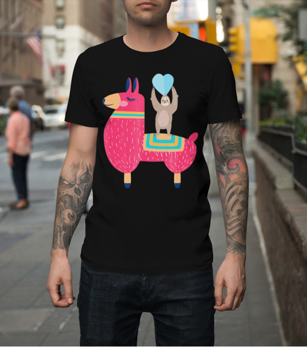 Shirt: Sloth Riding Llama with Heart Balloon T-Shirt Sloth Riding Llama with Heart Balloon T-Shirt