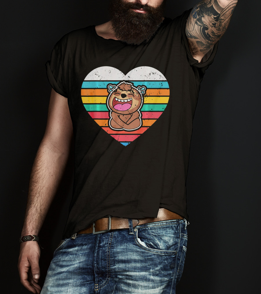 Retro Striped Laughing Sloth Heart Valentine's Day T-Shirt
