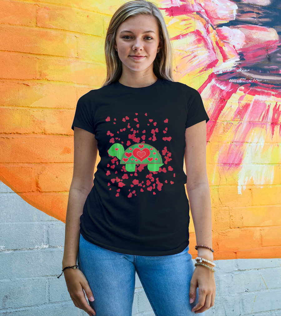 Toddler Valentines Day Turtle With Red Hearts Outfit Boy T-Shirt