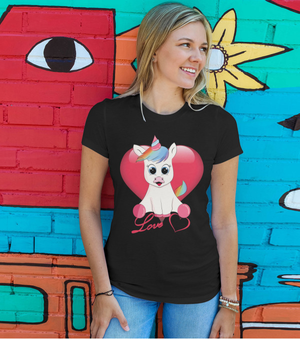 Love Unicorn Heart Valentines Day T-Shirt
