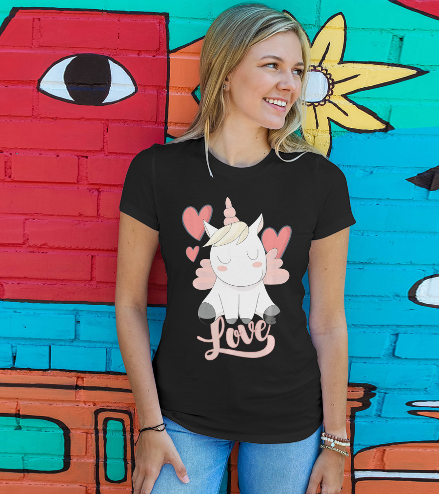 Love Unicorn With Hearts Valentine's Day T-Shirt