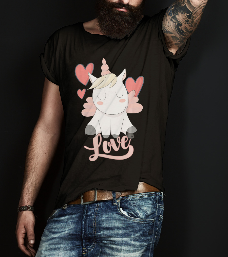 Love Unicorn With Hearts Valentine's Day T-Shirt