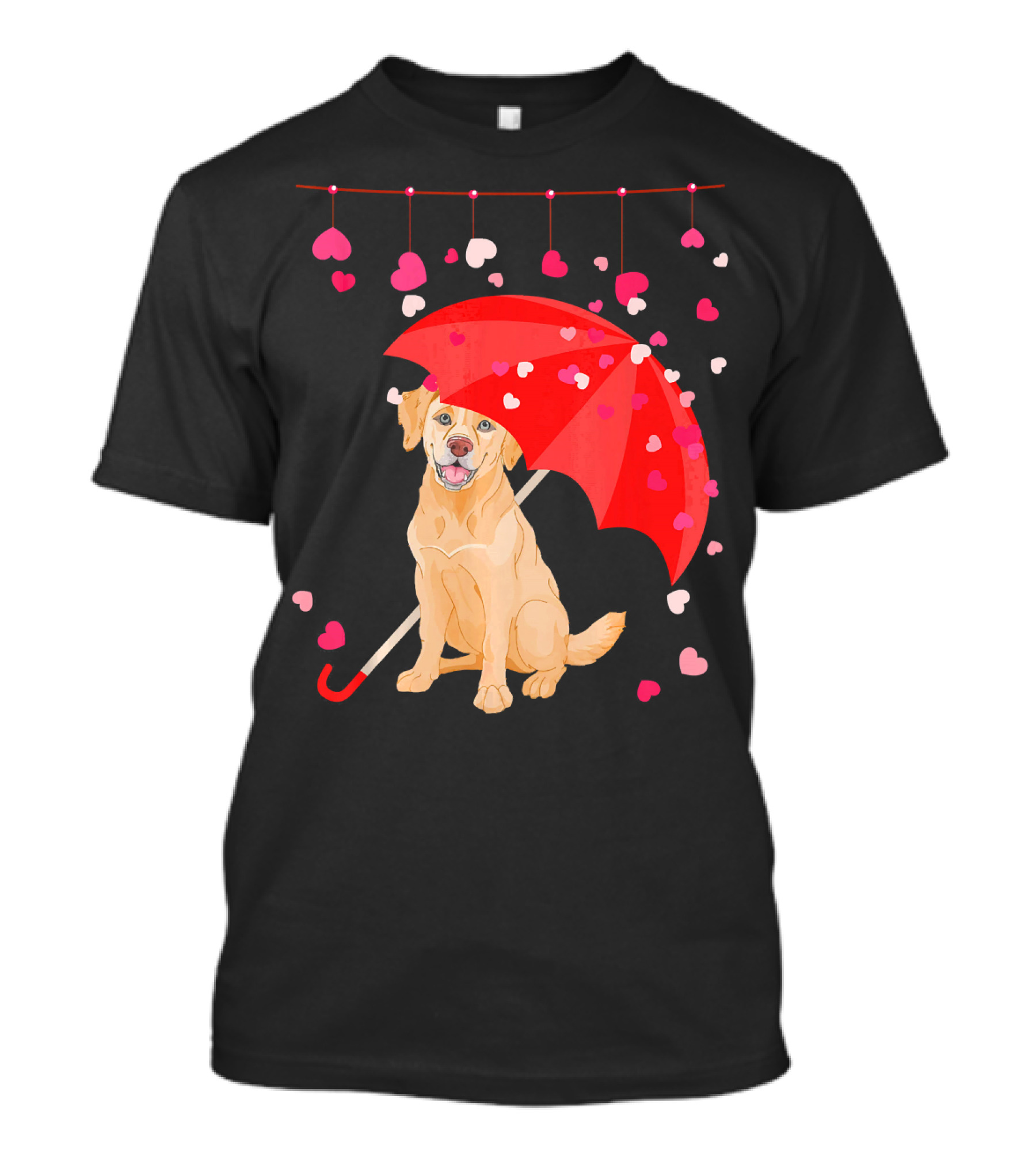 Labrador Retriever Under Umbrella With Falling Hearts Valentine's Day T-Shirt