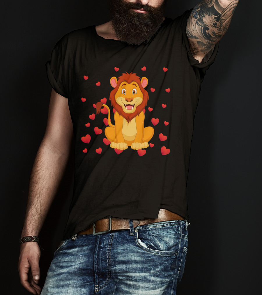 Lion Heart Surrounded By Valentine Hearts T-Shirt