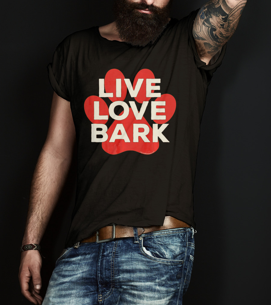 Live Love Bark Retro Red Dog Paw T-Shirt