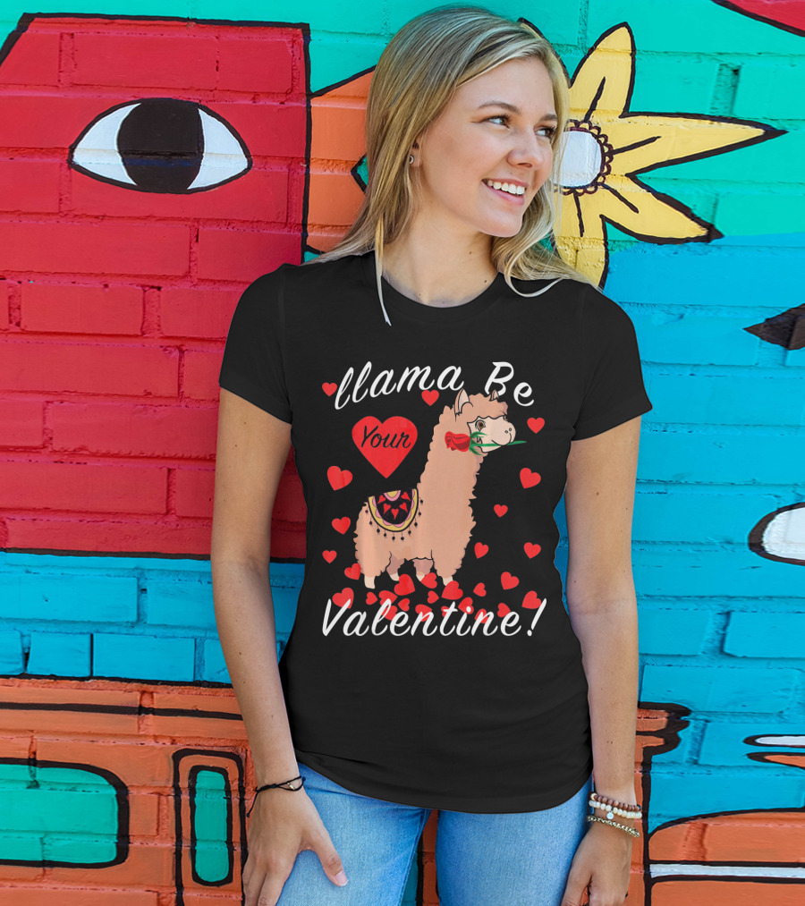 Llama Be Your Valentine Cute Llama Hearts T-Shirt