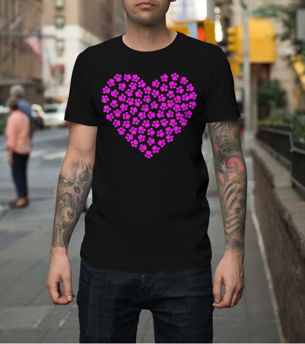 Shirt: Valentines Day Pink Paws Heart T-Shirt Valentines Day Pink Paws Heart T-Shirt