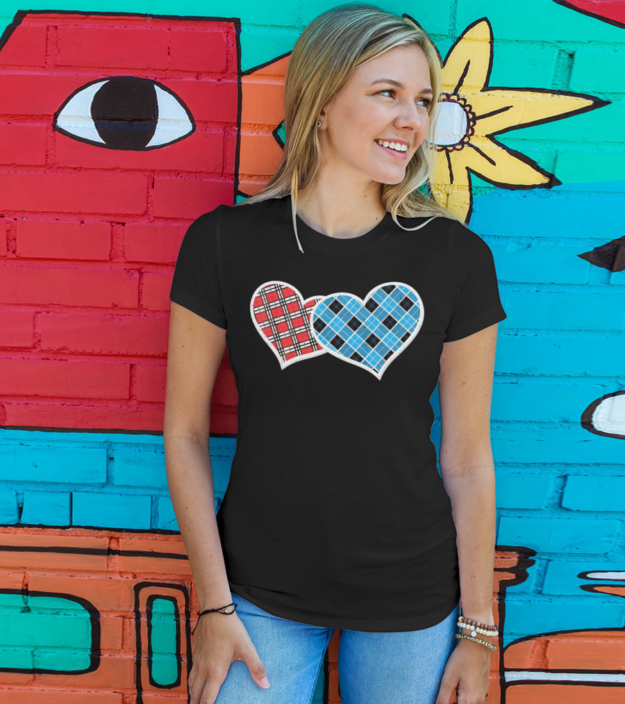 Valentine Buffalo Plaid Red And Blue Heart T-Shirt