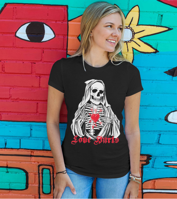 Love Hurts Grim Reaper Skull Heart Arrows Death T-Shirt