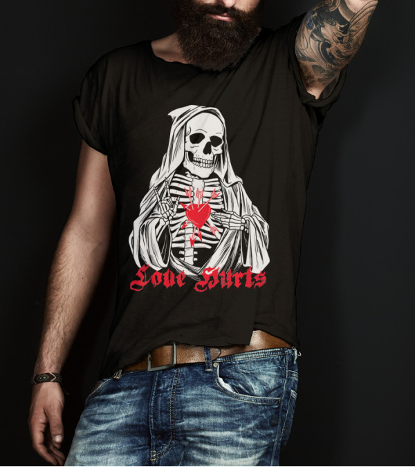 Love Hurts Grim Reaper Skull Heart Arrows Death T-Shirt