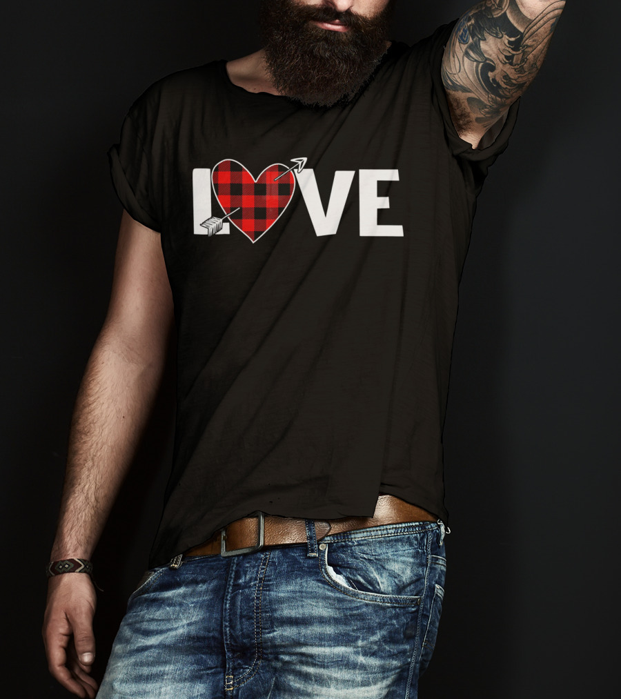Love Heart Plaid Valentine With Arrow T-Shirt