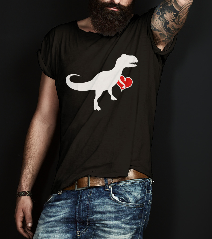Loveasaurus Dinosaur Holding Heart Valentines T-Shirt