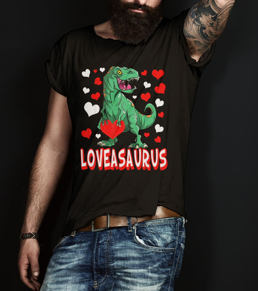 Loveasaurus Dinosaur With Hearts Valentines Day T-Shirt