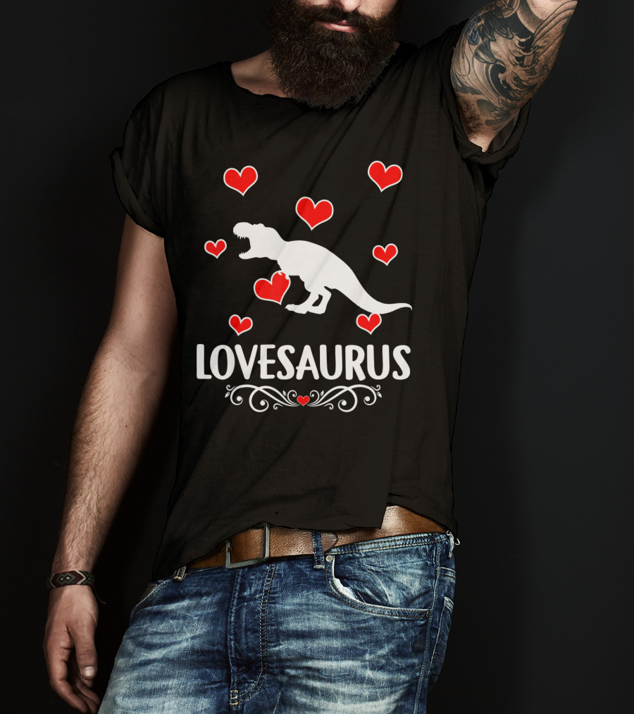 Lovesaurus Valentine's Day Dinosaur With Hearts And T-Rex T-Shirt