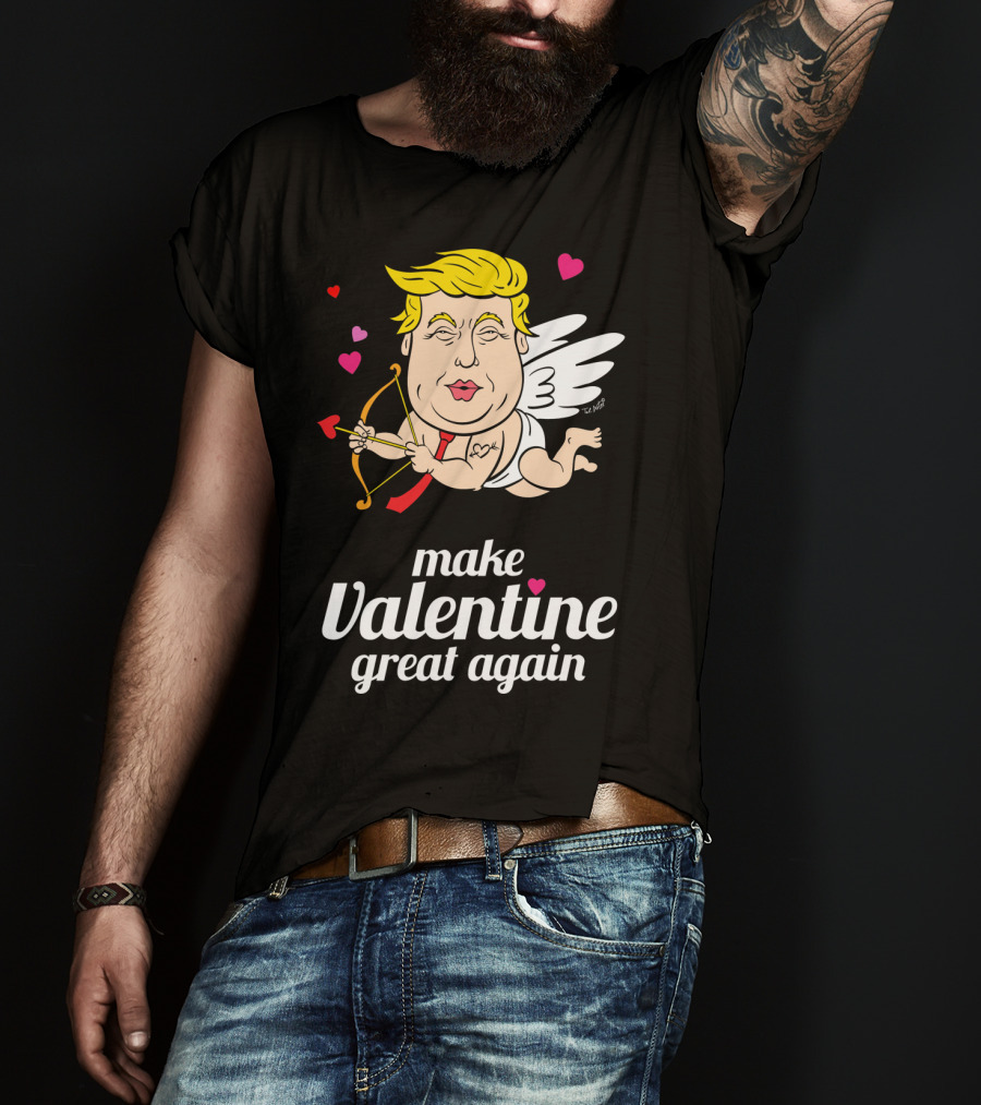 Make Valentine Great Again Cupid With Bow And Hearts T-Shirt