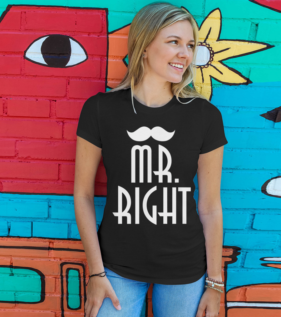 Mens Mr. Right Mrs. Always Right Matching Moustache T-Shirt