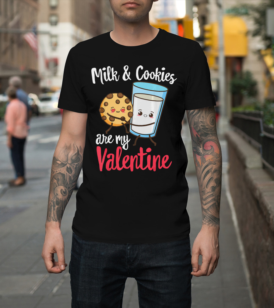 Milk and Cookies Are My Valentine Funny Kawaii Cute Emoji T-Shirt