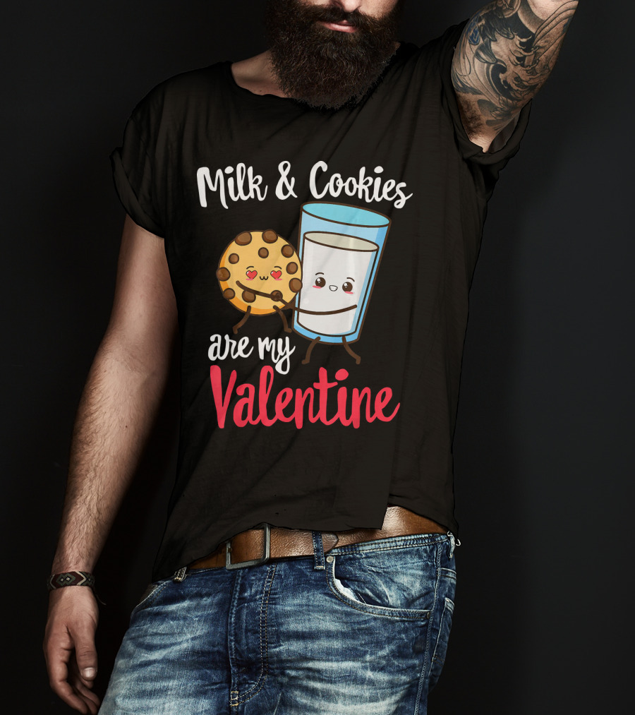Milk And Cookies Are My Valentine Funny Kawaii Cute Emoji T-Shirt