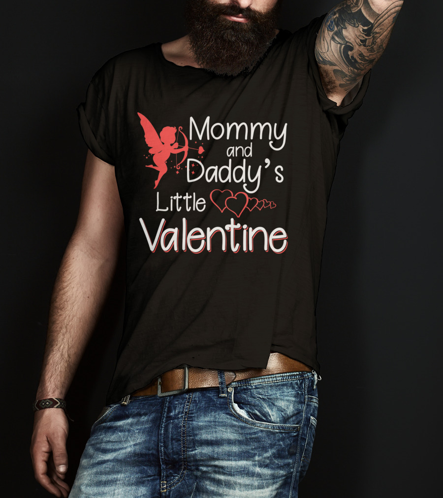 Mommy And Daddy's Little Valentine Angel With Hearts And Cupid T-Shirt