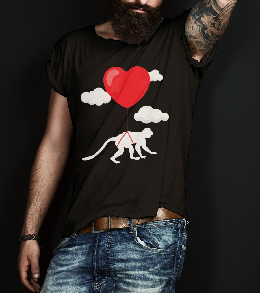 Monkey Heart Balloon Valentines Cloud T-Shirt
