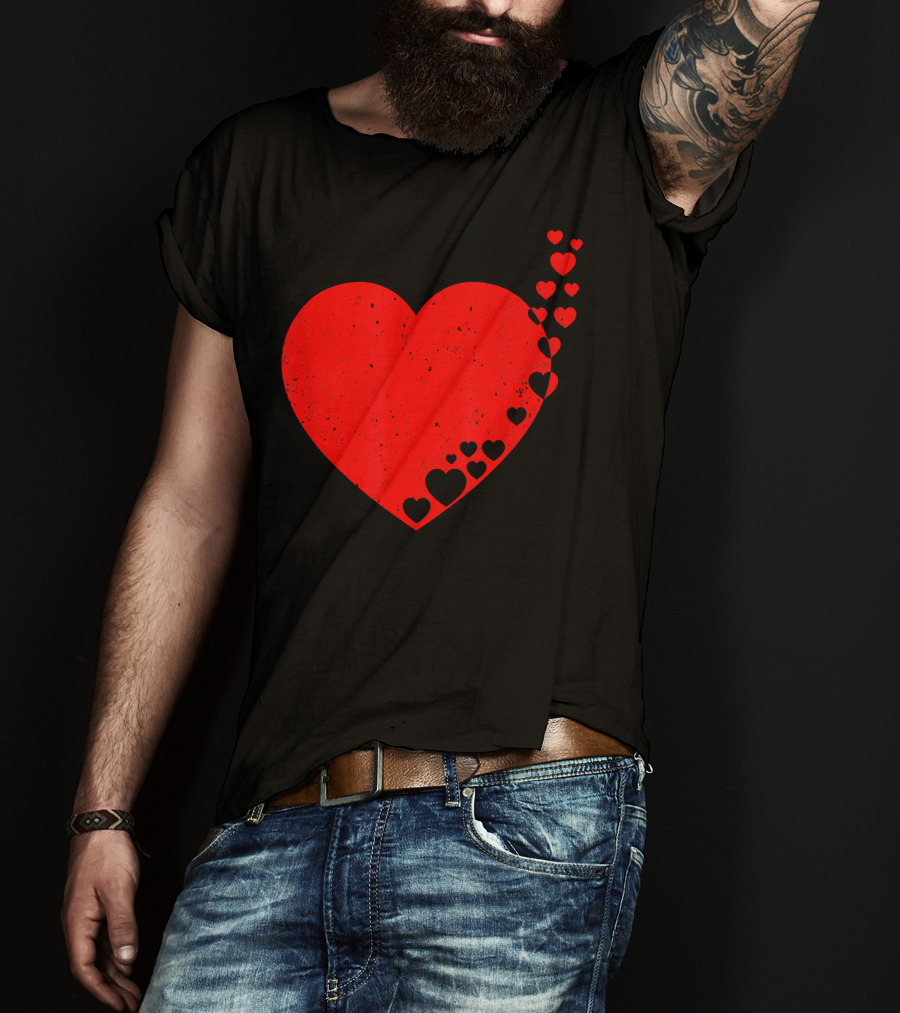 Big Heart Distressed Valentines Red Heart With Small Hearts Fluttering T-Shirt