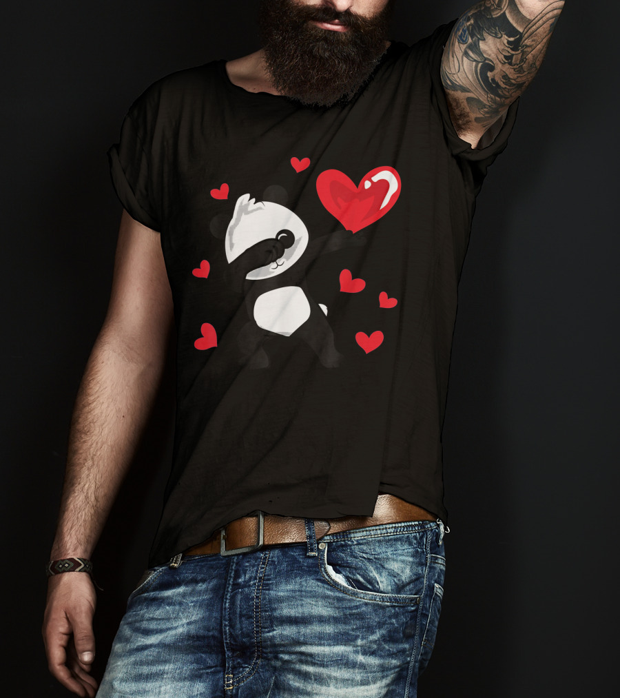 Dabbing Panda With Red Hearts Womens Girls T-Shirt