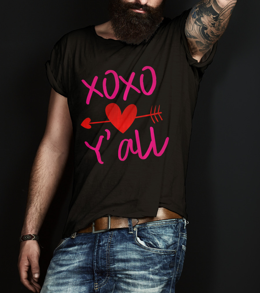 XOXO Heart Arrow Y'all Red Pink Valentines Day T-Shirt