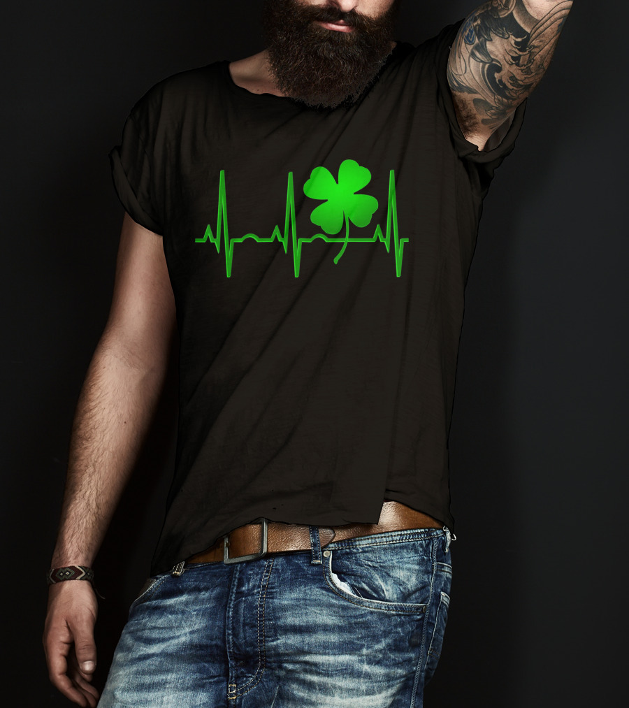 St Patricks Day Irish Shamrock Heartbeat EKG T-Shirt