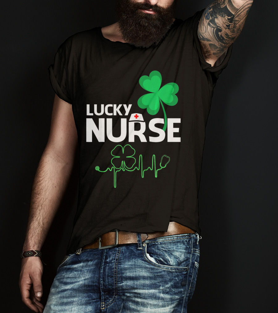 Lucky Nurse Shamrock Heartbeat St. Patricks Day T-Shirt