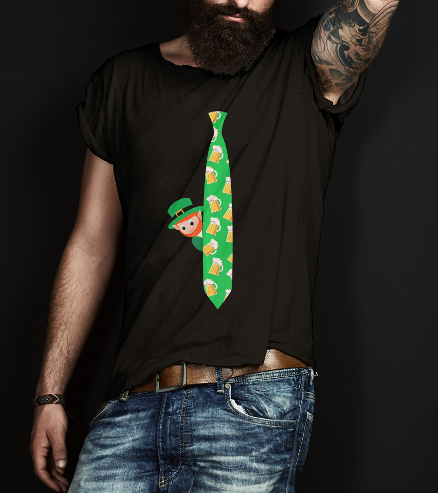 Leprechaun With Beer Mug On Green Tie T-Shirt