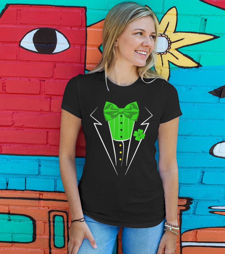 Saint Patricks Day Irish Tuxedo Clover Bow Tie T-Shirt