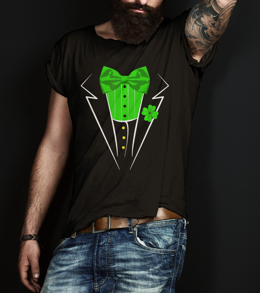 Saint Patricks Day Irish Tuxedo Clover Bow Tie T-Shirt