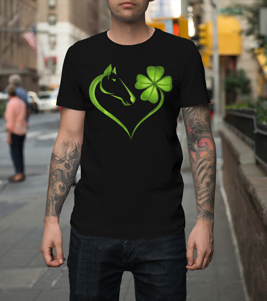 Horse Lucky Clover Heart Shape St. Patrick's Day T-Shirt