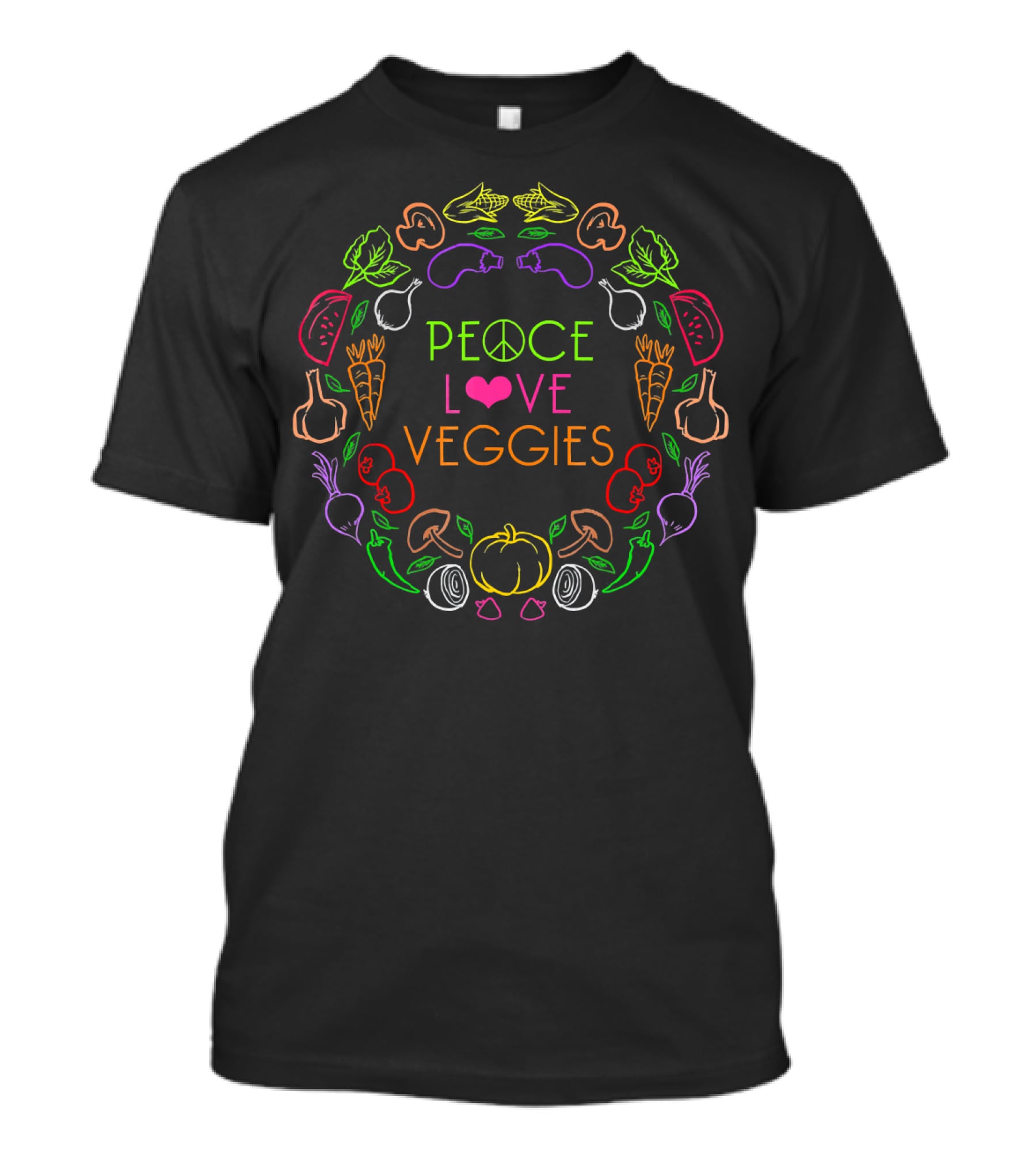 Peace Love Veggies Colorful Vegetarian T-Shirt